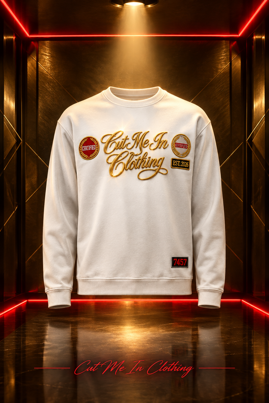Cut Me In Clothing Brand - Luxury Display with Actual Sweatshirt
